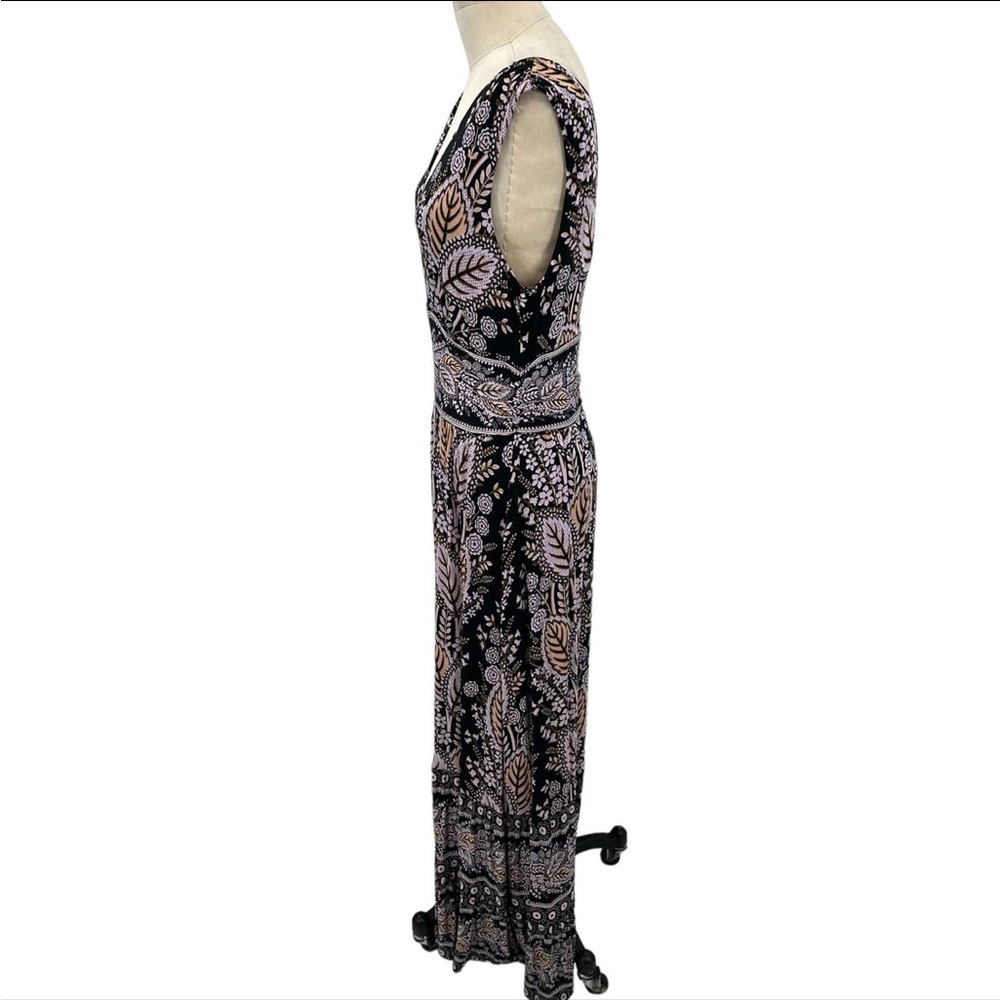 Anthropologie Maeve Giulietta Maxi Dress Black Floral Print Size Large